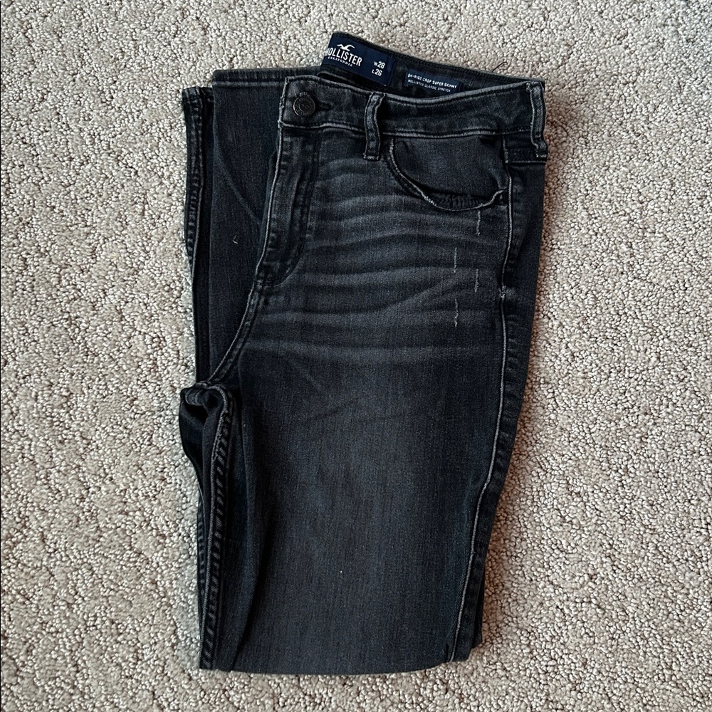 Hollister High-Rise Crop Super Skinny Jean Classic Stretch Distressed Black 7R